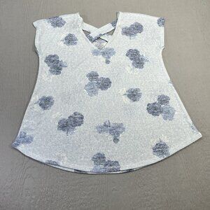 Bobeau SMALL Cross Back Short Sleeve Slub T-shirt Blue Casual Women's Floral
